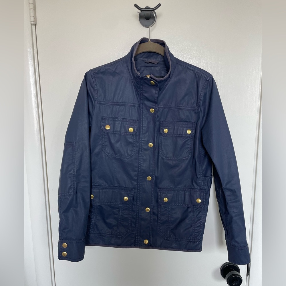 Jcrew Downtown Field Utility Jacket Oilcloth Navy Petite Small